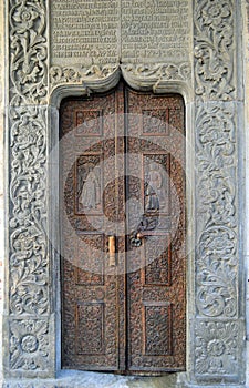 Door at Stavropoleos Church in Bucharest Romania photo